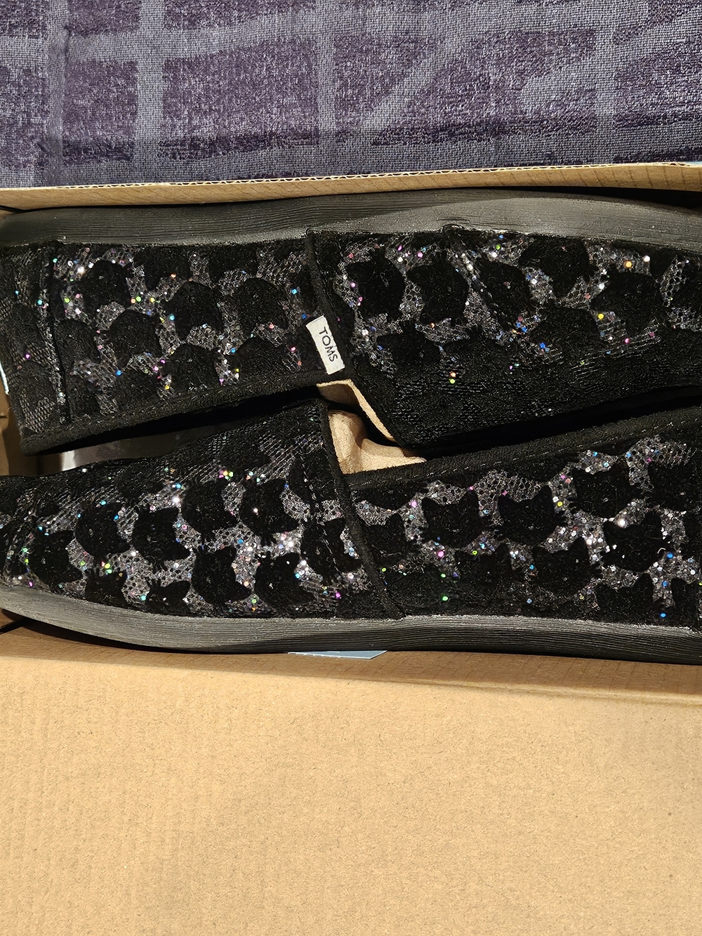 TOMS Black Sequin Slip-On Loafers
